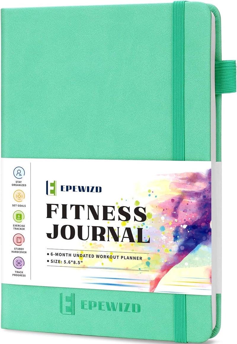 EPEWIZD Fitness Journal Hardcover 6- Month Workout Planner Undated Workout Log Book Home Gym Accessories for Women and Man(Green) - Image 1
